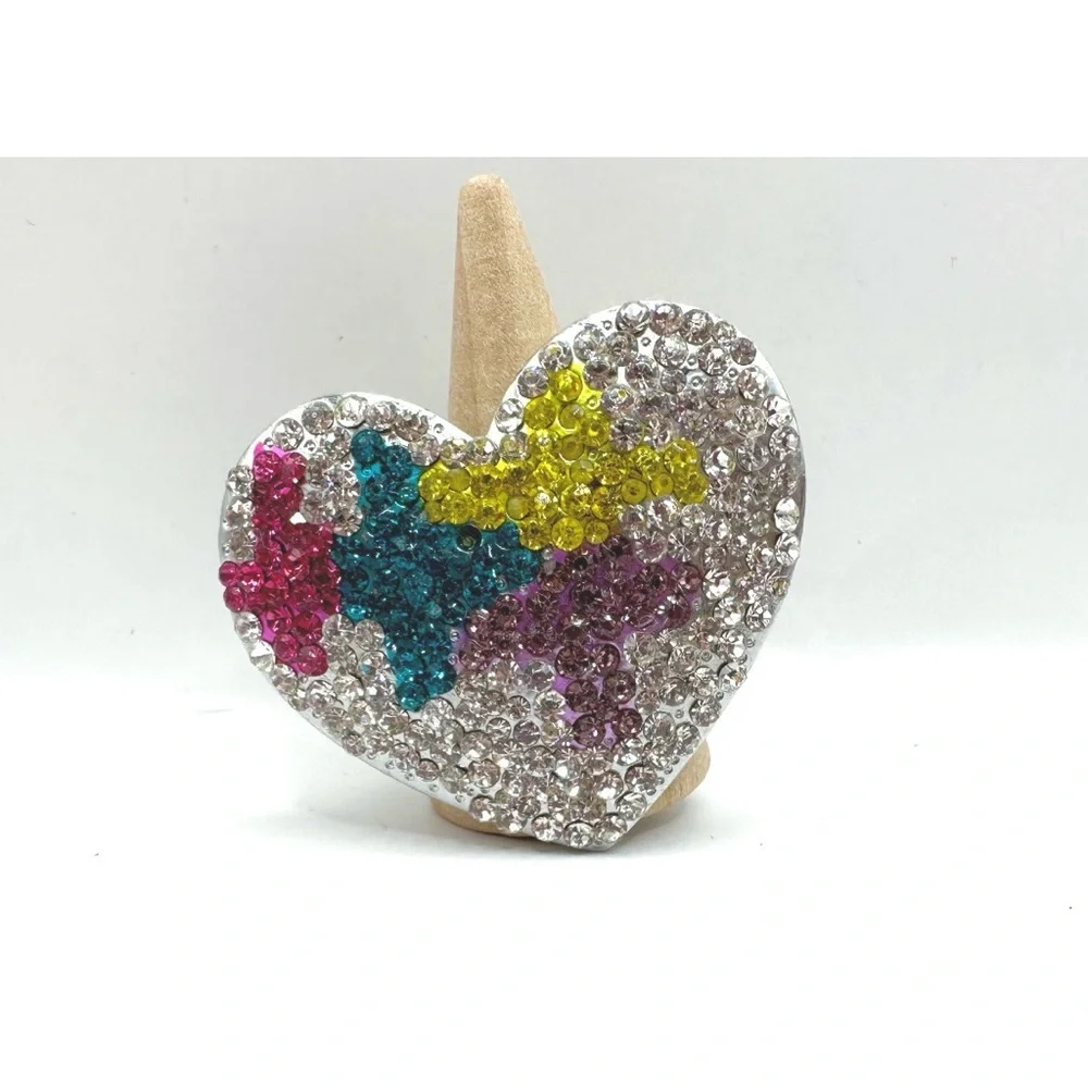 Large Heart Shaped Rhinestone Stretch Ring